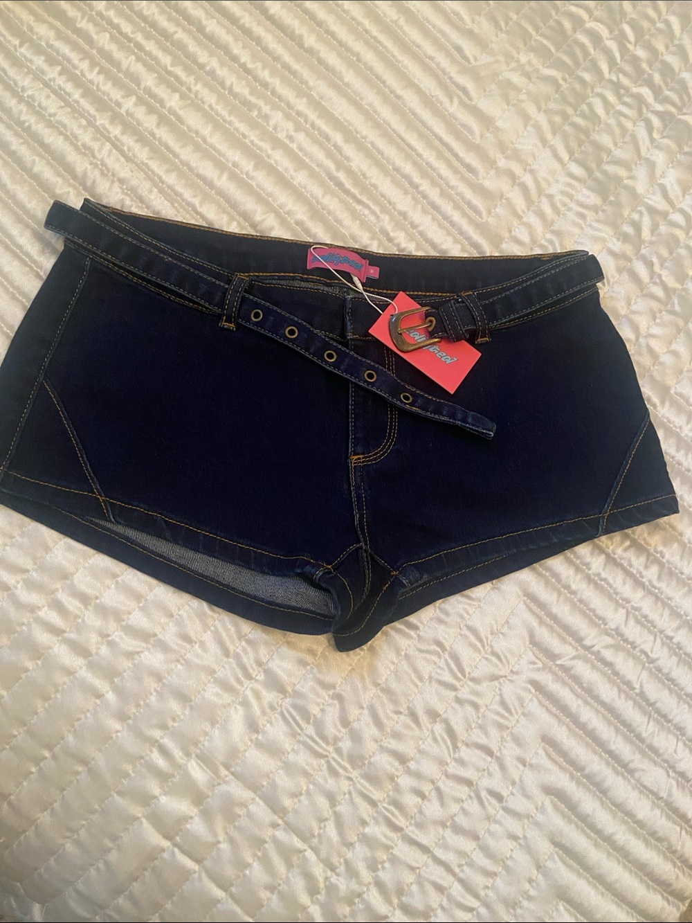 Edikted Dark Blue Denim Short Shorts with Belt